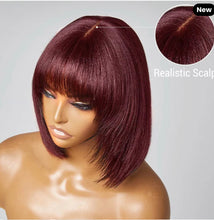 Load image into Gallery viewer, 10 Inch Reddish Purple Layered Cut Yaki Straight #99J Lace Bob Wig With Bangs
