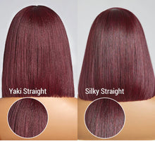 Load image into Gallery viewer, 10 Inch Reddish Purple Layered Cut Yaki Straight #99J Lace Bob Wig With Bangs
